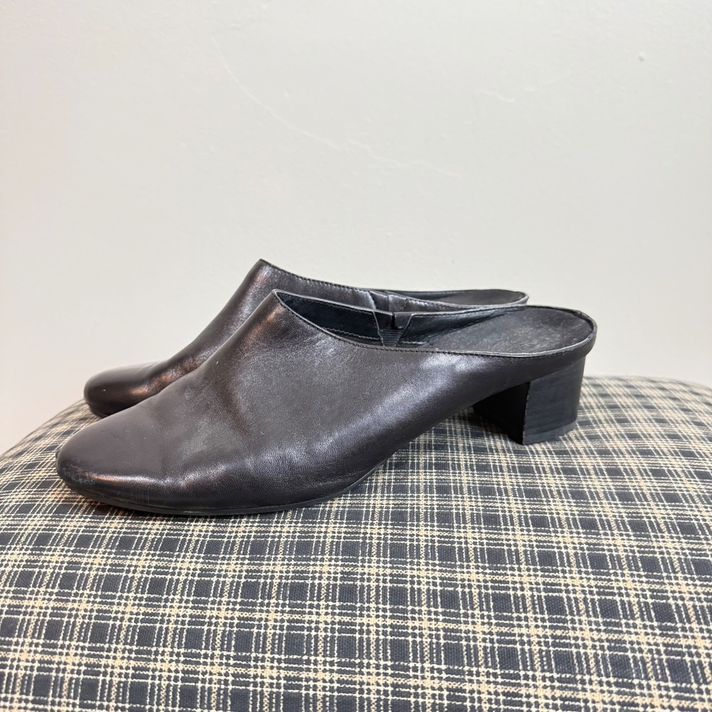 Aerosoles Leather Block Heel Slip On Mule Size 8.5 Black